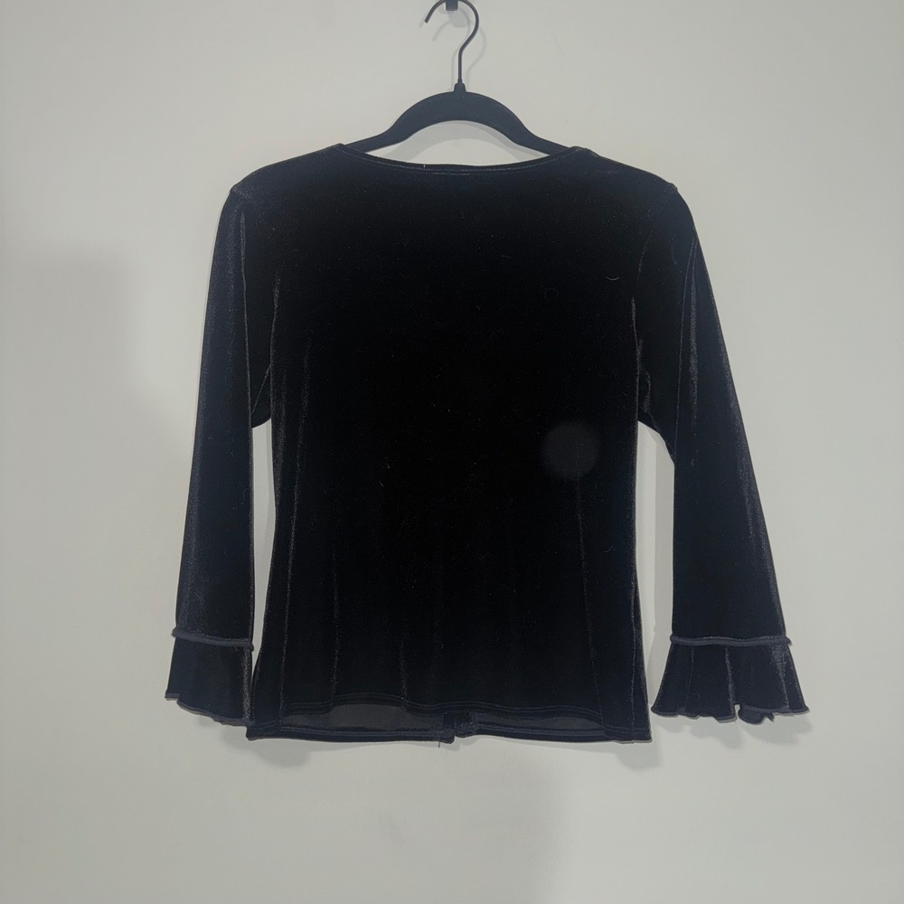 Vintage Y2K Jacqara Black Velvet Button Up Bell Sleeve Top Women's Medium - Picture 4 of 5